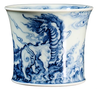 Bai Ze Hanzhang Blue and White Wood-Fired Waisted Teacup: waisted profile