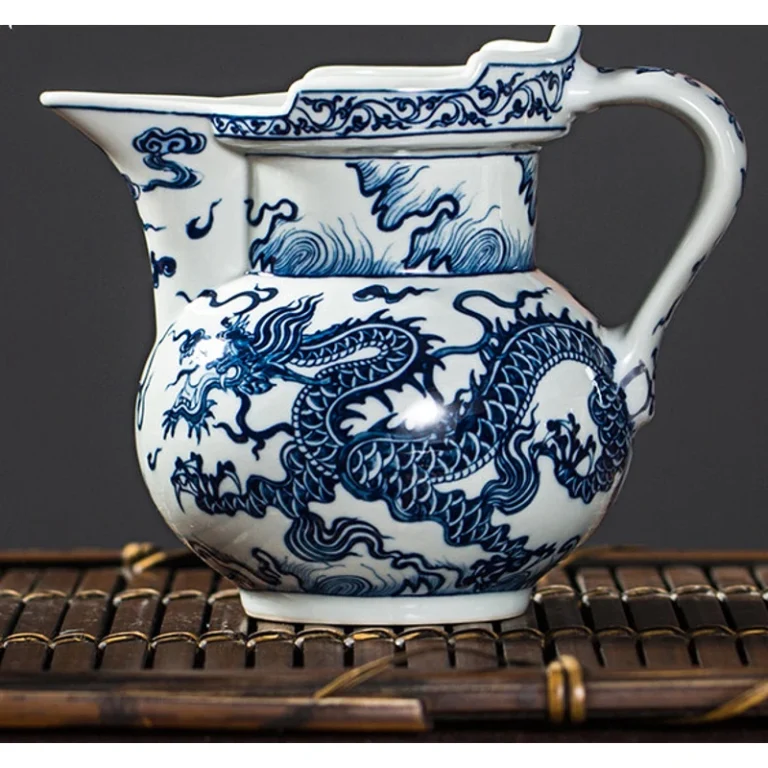 Blue and White Cloud Dragon Monk-Cap Tea Pitcher: front
