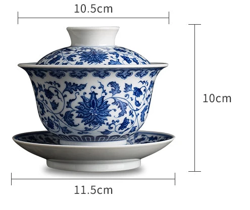 Boule de lotus à balayage bleu et blanc Gaiwan: dimensions