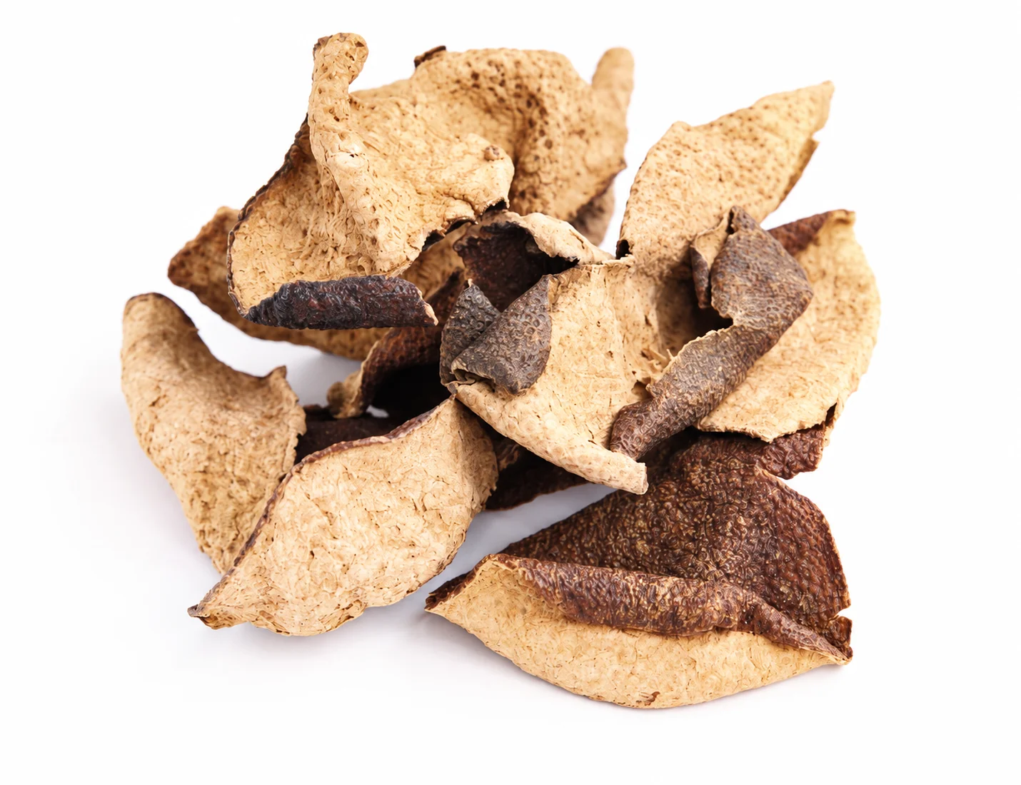Dried citrus peel pieces with pale inner pith