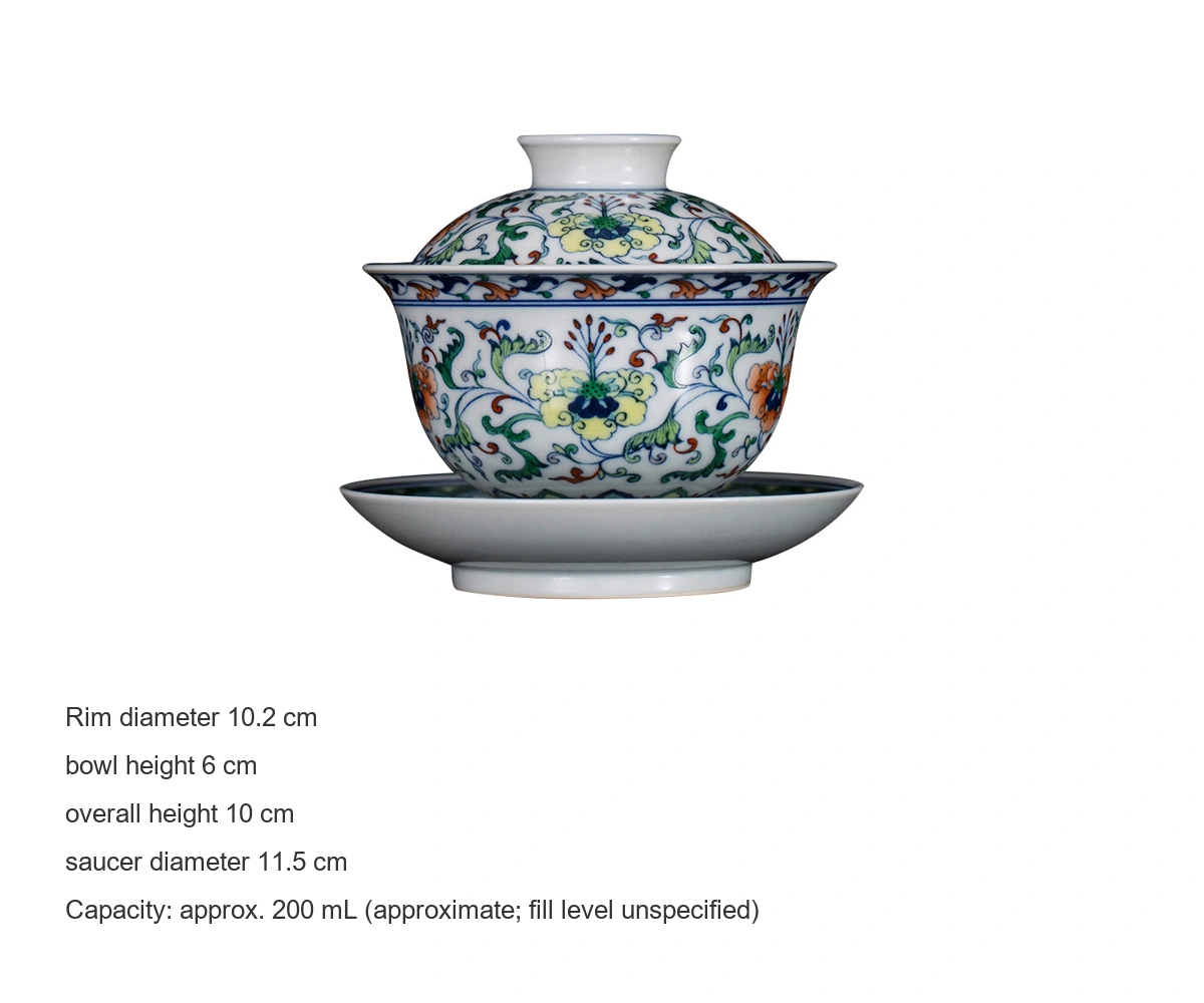 Doucai Travail de pliage floral Gaiwan: dimensions