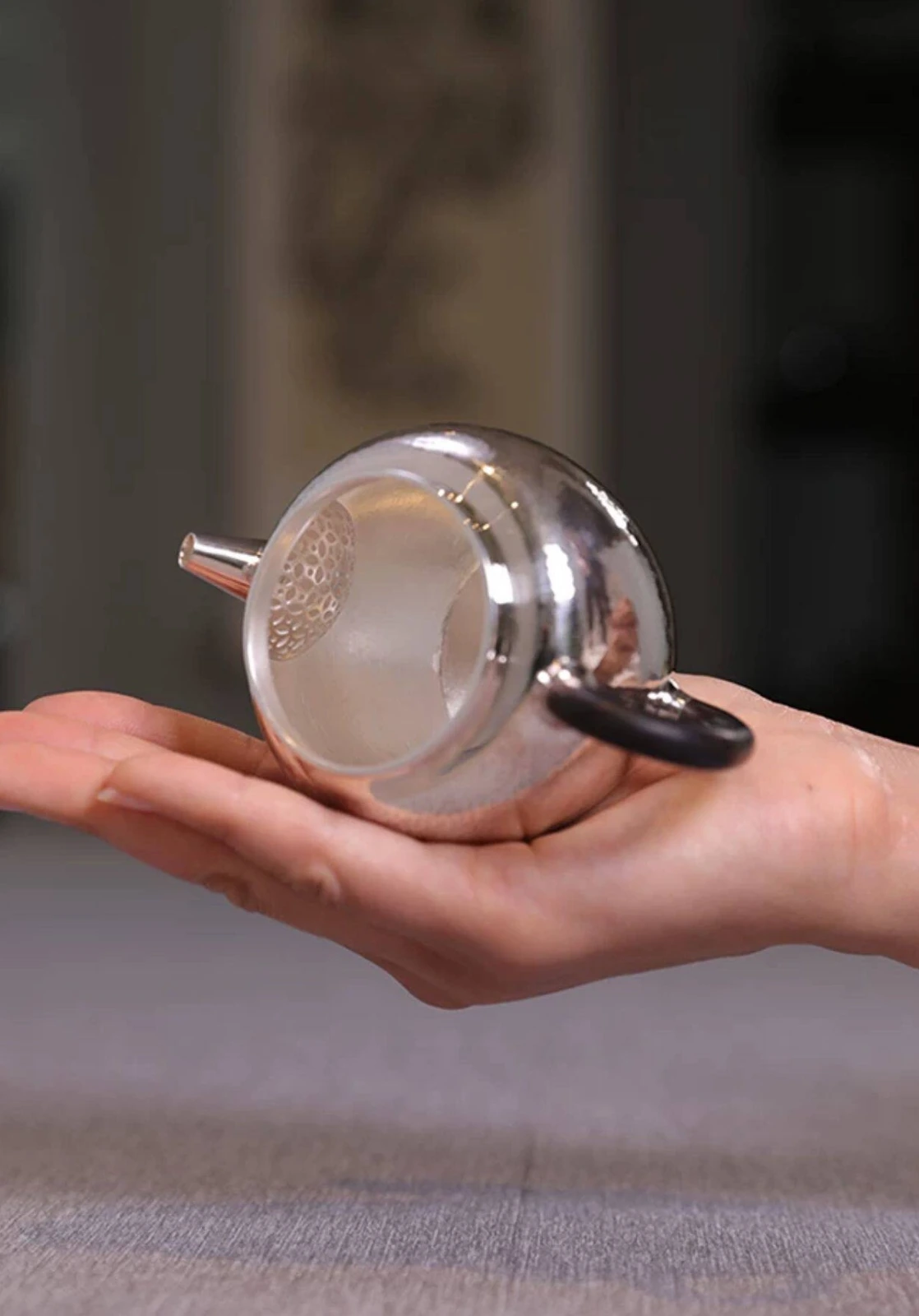 Autumn Moon Handmade 9999 Silver Teapot — 180mL — Interior detail