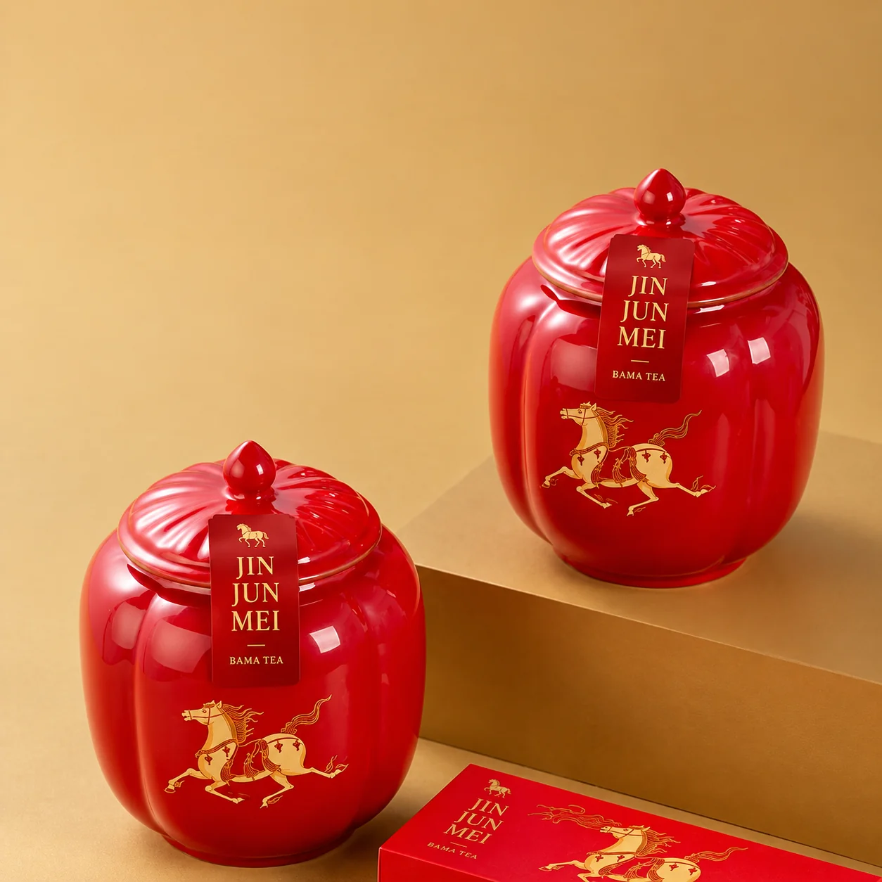 Source example of red ceramic Jin Jun Mei gift jars
