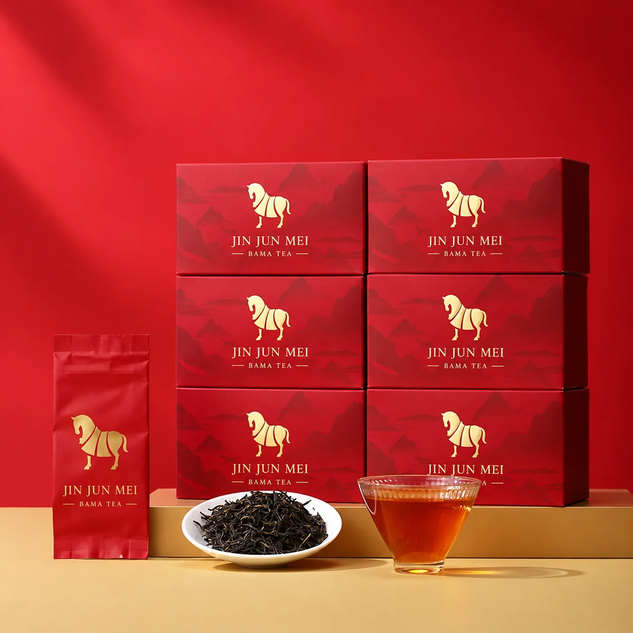 Source example of red individual tea portion boxes
