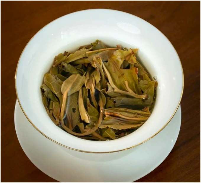 Brewed Pu-erh leaves viewed from above