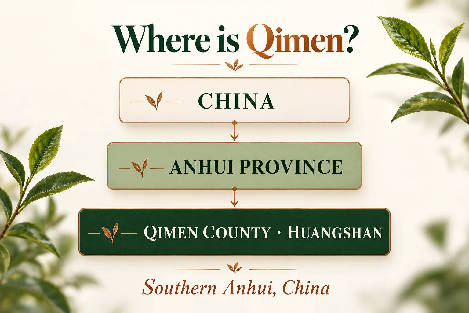 Diagram locating Qimen County within Huangshan, Anhui, China