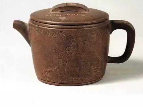 Zylindrisch Hanwa teekanne mit einem breiten Deckel, einer Brückenkappe und einem kurzen Auslauf