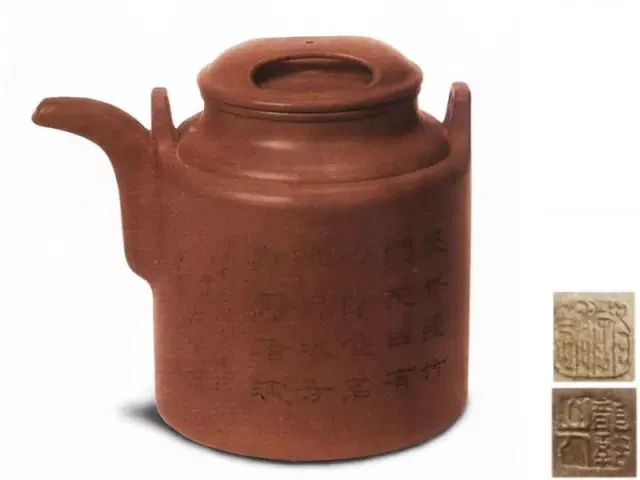 Upright Yangtong teekanne mit zylindrischem Körper, eingezogenem Deckelknopf und Halterung für den Handgriff über dem Kopf